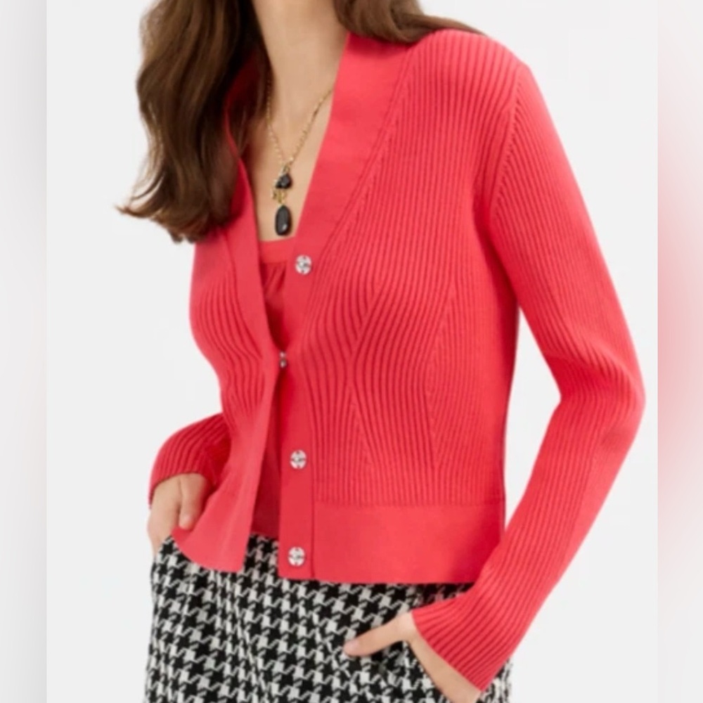 CAbi Vibrant Coral Madame Cardigan Sweater